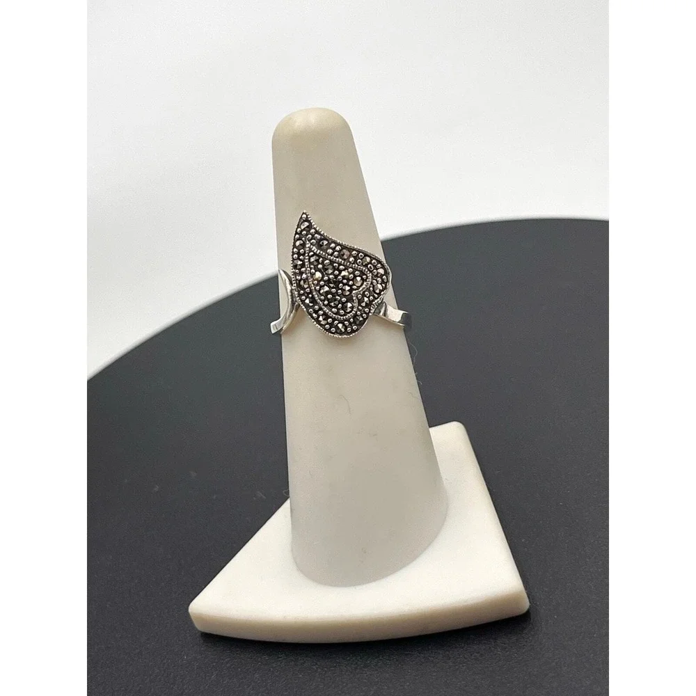 Marsala Marcasite 925 Sterling Silver Leaf Swirl Ring 3 grams Sz 6.75
